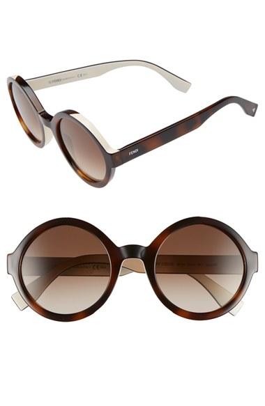 Women's Fendi 51mm Round Sunglasses - Havana/ Cream