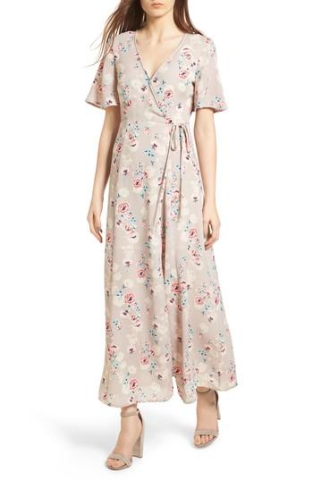Women's Floral Print Wrap Maxi Dress - Beige