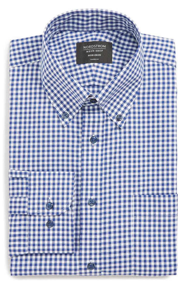 Men's Nordstrom Men's Shop Classic Fit Non-iron Gingham Dress Shirt .5 - 32/33 - Blue (online Only)