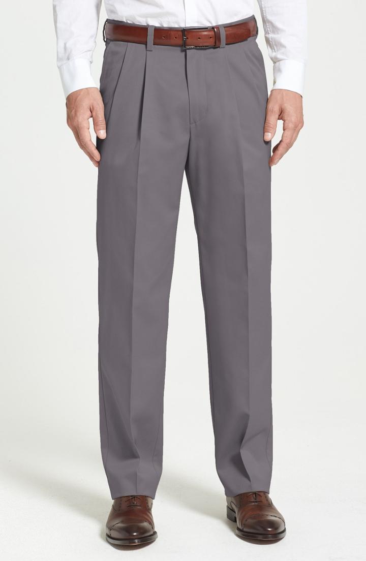 Men's Nordstrom Men's Shop 'classic' Smartcare(tm) Relaxed Fit Double Pleated Cotton Pants X 30 - Grey (online Only)