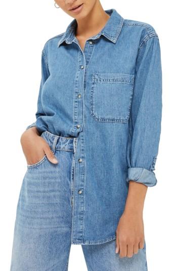 Women's Topshop Drake Oversize Denim Shirt Us (fits Like 0) - Blue