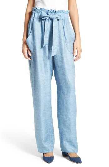 Women's Milly Kori Gathered Linen Blend Twill Pants