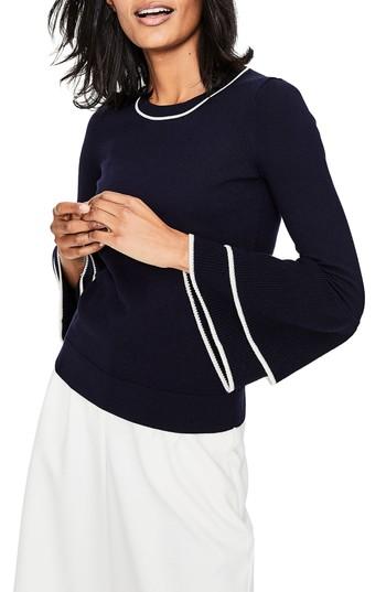 Women's Boden Double Frill Sleeve Cotton Wool Sweater - Blue