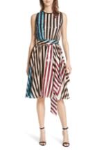 Women's Dvf Tie Waist Metallic Silk Dress - Black
