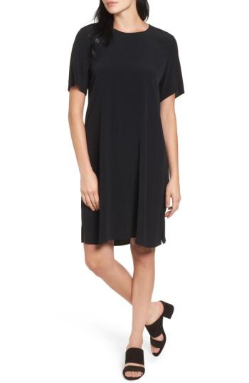 Women's Eileen Fisher Tencel Blend Jersey Shift Dress, Size - Black