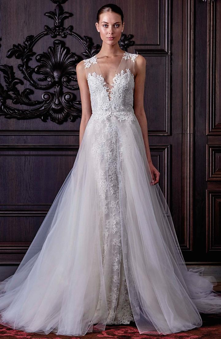 Women's Monique Lhuillier Lamour Silk Tulle Overskirt, Size In Store Only - White