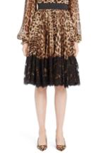 Women's Dolce & Gabbana Lace Overlay Leopard Print Chiffon Full Skirt Us / 44 It - Brown