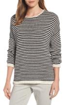 Women's Eileen Fisher Stripe Knit Cotton Blend Boxy Top, Size - White