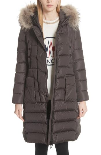 Women's Moncler 'khloe' Water Resistant Nylon Down Puffer Parka With Removable Genuine Fox Fur Trim - Brown