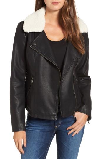Women's Sebby Faux Leather Moto Jacket With Detachable Faux Shearling Collar - Black