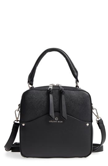 Celine Dion Motif Top Handle Leather Satchel - Black