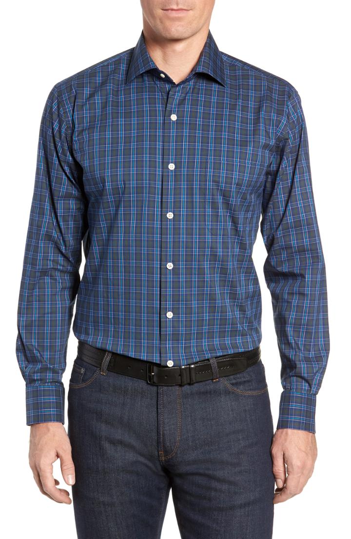 Men's Peter Millar Waterford Plaid Sport Shirt - Blue