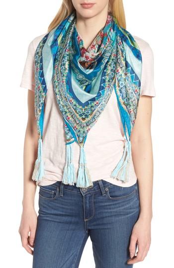 Women's Johnny Was Boutique Tassel Silk Square Scarf, Size - Blue