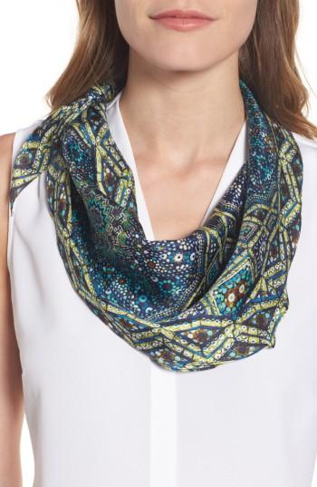 Women's Echo Medallion Diamond Silk Scarf, Size - Blue