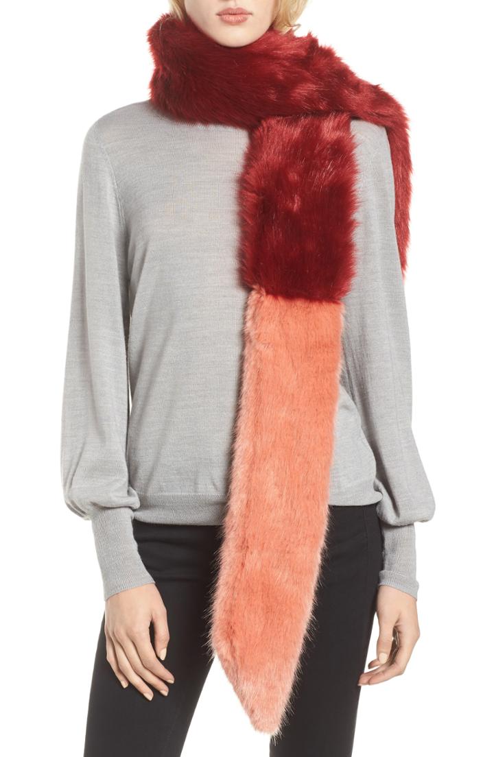 Women's Heurueh Colorblock Faux Fur Scarf, Size - Burgundy
