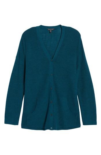Petite Women's Eileen Fisher V-neck Merino Wool Cardigan, Size P - Blue