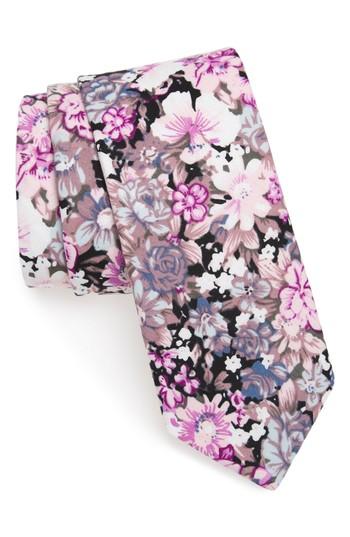 Men's 1901 Garnet Floral Print Cotton Skinny Tie, Size - Black