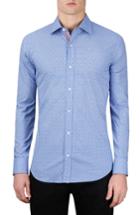 Men's Bugatchi Classic Fit Layered Gingham Print Sport Shirt, Size - Blue