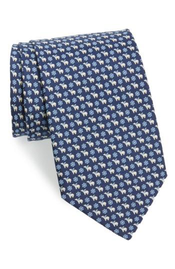 Men's Salvatore Ferragamo Bear Print Silk Tie, Size - Blue