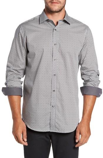 Men's Bugatchi Classic Fit Print Sport Shirt, Size - Black