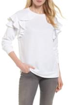 Petite Women's Halogen Ruffle Sweatshirt P - White