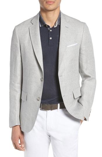 Men's John W. Nordstrom Traditional Fit Herringbone Linen Sport Coat S - Grey