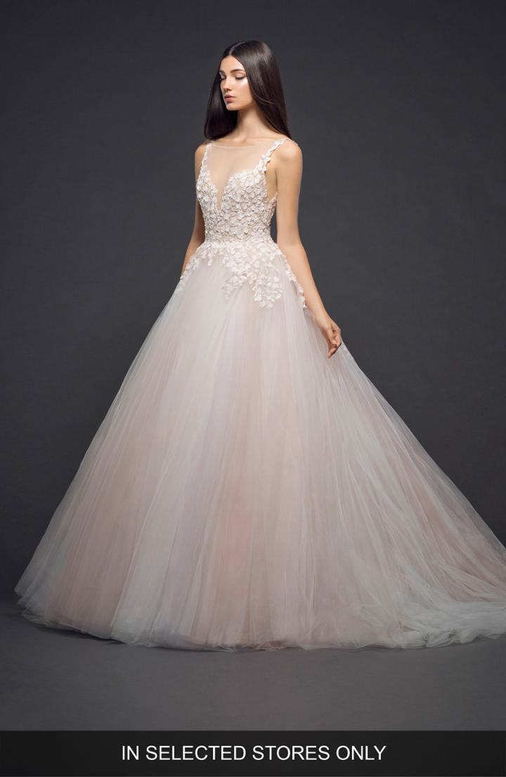 Women's Lazaro Dimensional Embroidery Tulle Ballgown, Size In Store Only - Ivory