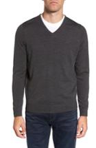 Men's Nordstrom Men's Shop V-neck Merino Wool Sweater, Size - Grey