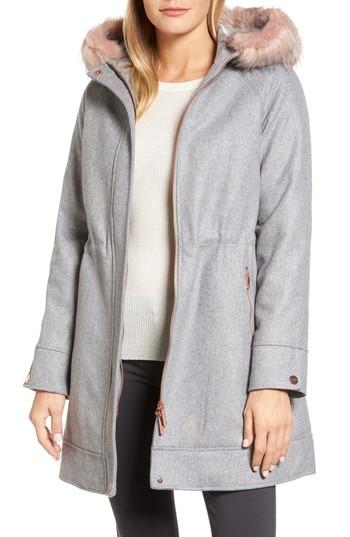 Women's Ted Baker London Wool Coat With Faux Fur Trim - Beige