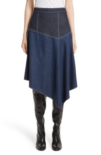 Women's Colovos Asymmetrical Mixed Media Skirt - Blue