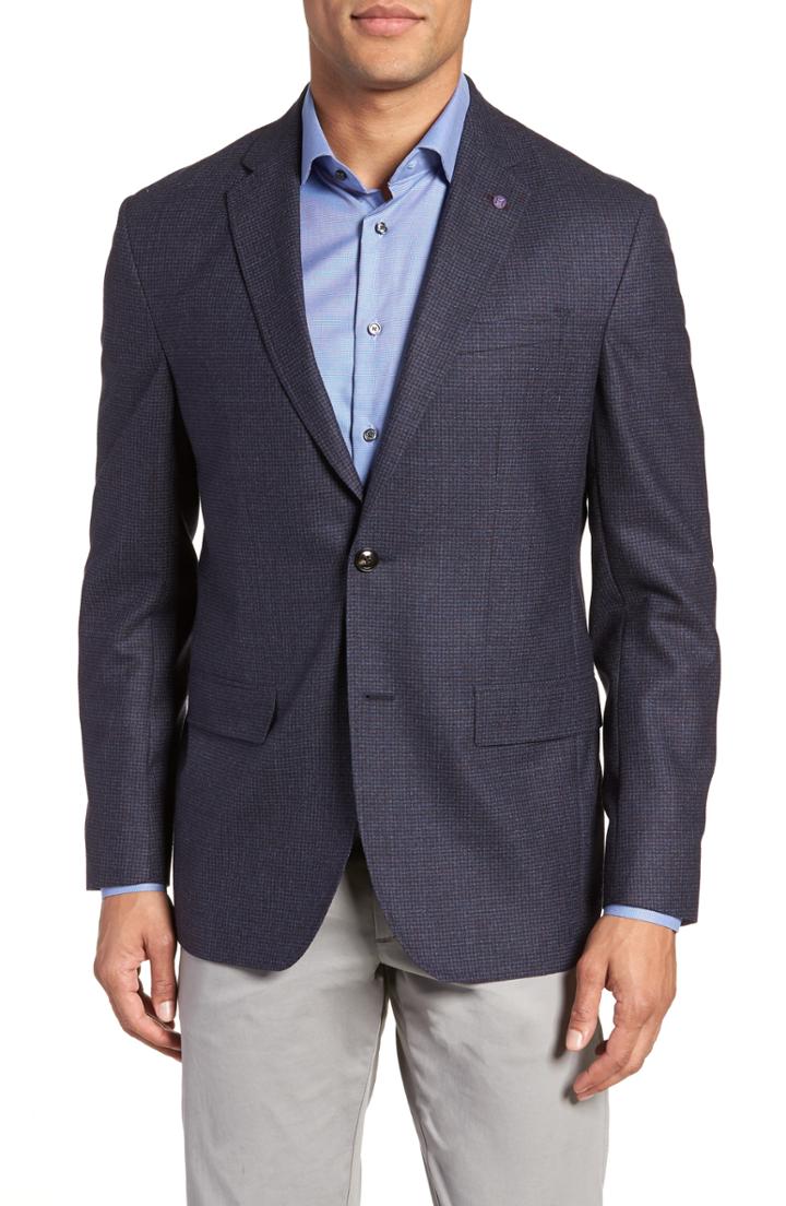 Men's Ted Baker London Konan Trim Fit Microcheck Wool Sport Coat S - Blue