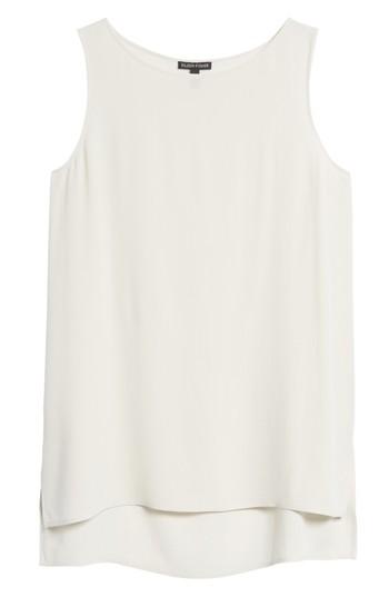 Petite Women's Eileen Fisher Silk Crepe Bateau Neck Shell P - Beige