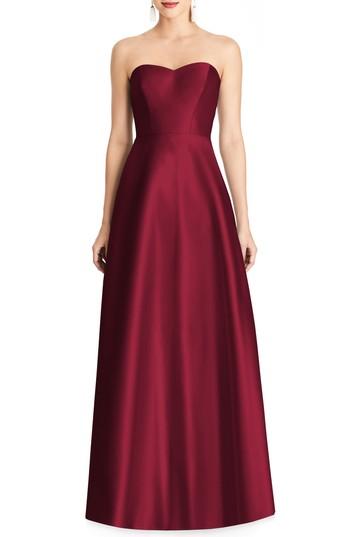 Women's Alfred Sung Strapless Sateen Gown - Burgundy