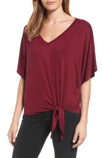 Women's Michael Stars Tie Front V-neck Tee, Size - Burgundy