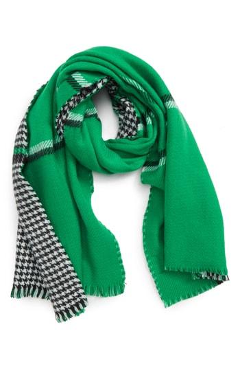 Women's Trouve Double Sided Check Blanket Scarf, Size - Green