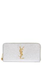 Women's Saint Laurent 'monogram - Metallic' Zip Around Leather Wallet - Metallic