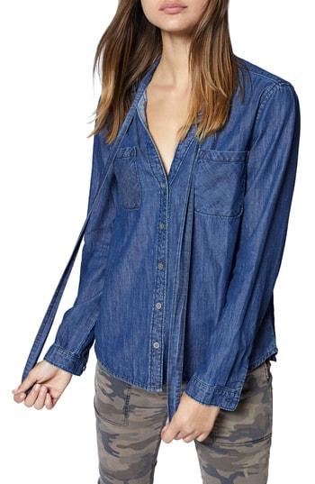 Women's Sanctuary Tie Neck Chambray Shirt - Blue