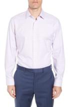 Men's Nordstrom Men's Shop Tech-smart Trim Fit Stretch Windowpane Dress Shirt .5 32/33 - Pink