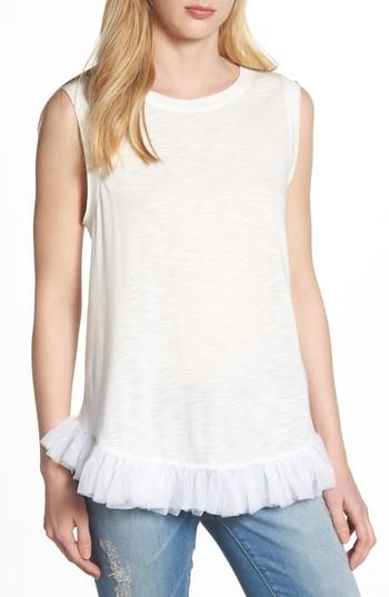 Women's Everleigh Sleeveless Tulle Trim Tank Top - Ivory
