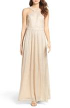 Women's Lulus High Neck Shimmer Gown - Metallic