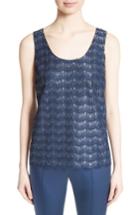 Women's St. John Collection Metallic Scalloped Lace Shell - Blue