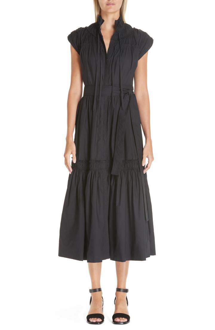 Women's Proenza Schouler Smocked Poplin Dress - Black