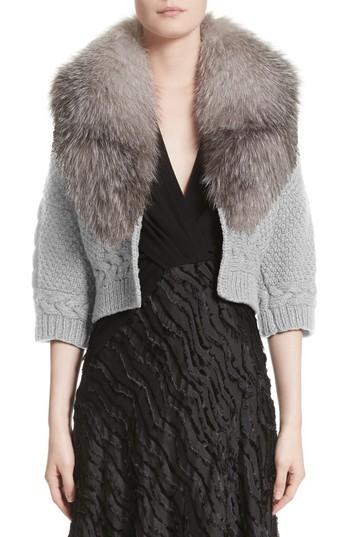 Women's Yigal Azrouel Merino Wool & Cashmere Knit Bolero With Removable Genuine Fox Fur Collar