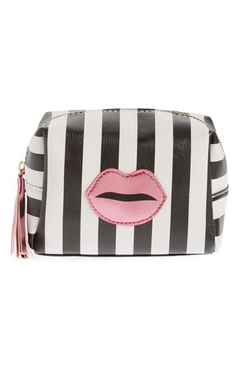 Omg Metallic Lip Stripe Cosmetics Bag, Size - Black/ White