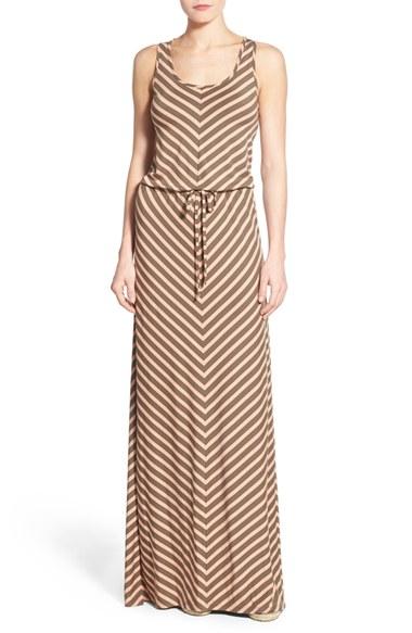 Petite Women's Caslon Drawstring Waist Maxi Dress, Size P - Green
