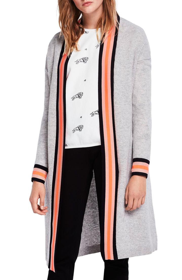 Women's Scotch & Soda Varsity Stripe Detail Long Cardigan - Grey
