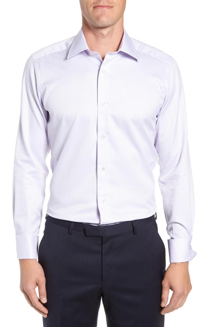 Men's David Donahue Trim Fit Dot Dress Shirt .5 - 32/33 - Purple
