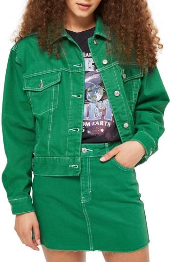Women's Topshop Boxy Denim Jacket Us (fits Like 0) - Green