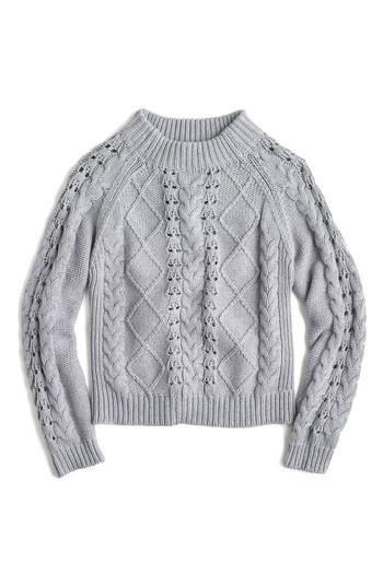Women's J.crew Cable Knit Mock Neck Sweater - Grey