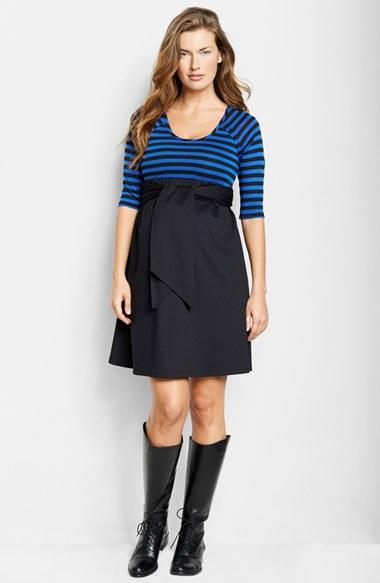 Women's Maternal America Scoop Neck Tie Front Maternity Dress - Blue